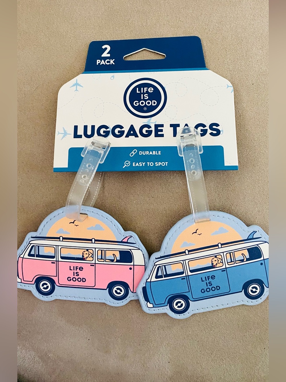 Life is Good VW Van Luggage Tags - Pink & Blue. NWT